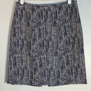 Tahari Arthur Levine Navy Ivory Pattern Tweed Boucle Pencil Mini Skirt Sz 14